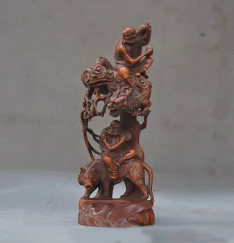 

christmas old China Boxwood wood master carving Dragon Tiger Rohan lohan Arhat God Statue New Year