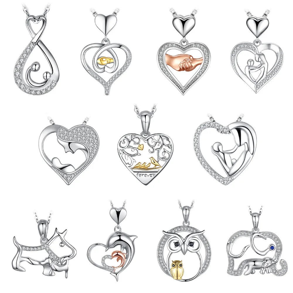 

JwelryPalace Fashion Mother and Child Pave Cubic Zirconia Heart Pendants For Women 925 Sterling Silver Jewlery Mother's Day Gift