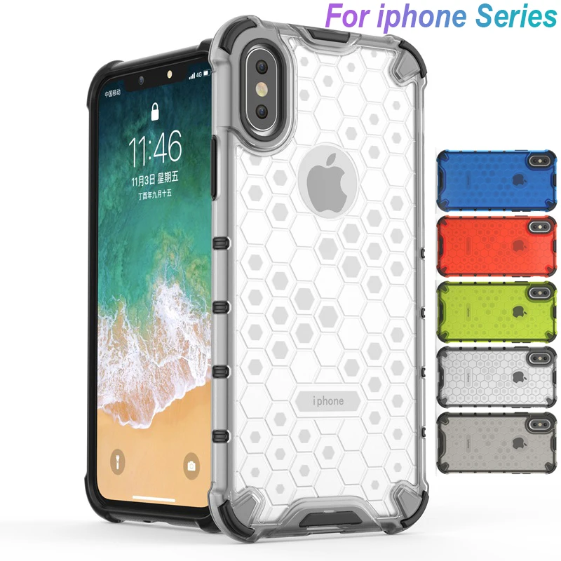 

Hybrid PC Armor Case For iPhone XS Max XR XS X Honeycomb Pattern Clear Shockproof Bumper Case For iPhone 7 8 Plus 6 6S Plus Capa
