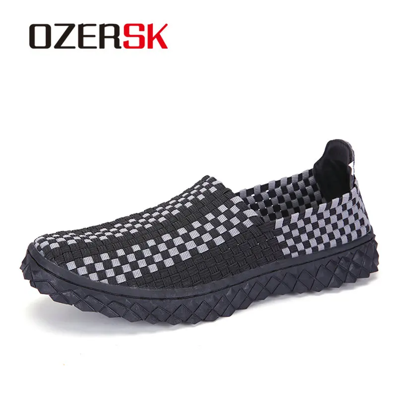 OZERSK/Летняя Новинка; модная плетеная женская обувь; крутая легкая обувь на плоской подошве; высококачественные женские кроссовки; дышащая повседневная женская обувь - Цвет: Black Gray