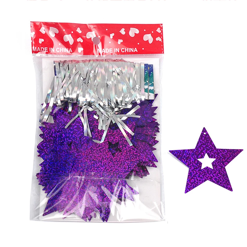 Праздничные принадлежности для свадебной комнаты макет День рождения украшение пятиконечная Звезда блестки подвеска в виде шара лента Набор дропшиппинг - Цвет: Фиолетовый