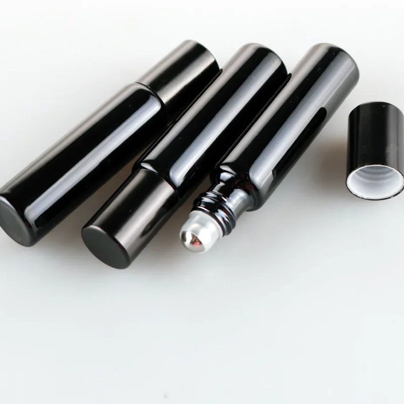 

50 x 10ML Refillable Black Gold Silver UV Glass Perfume Bottle with Roller Empty Essential Oil Vial Roll On Bottles Packaging