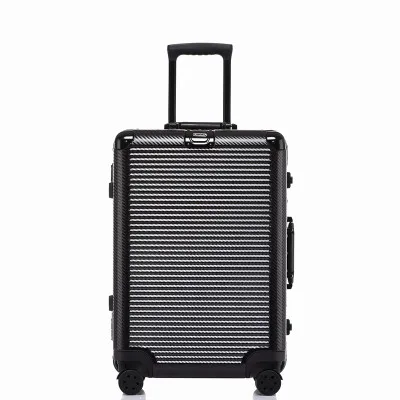 Модные брендовые сумки на колёсиках тканым узором чемодан класса люкс ручной клади алюминиевая рама багаж 20/24/26/29 дюймов - Цвет: Black