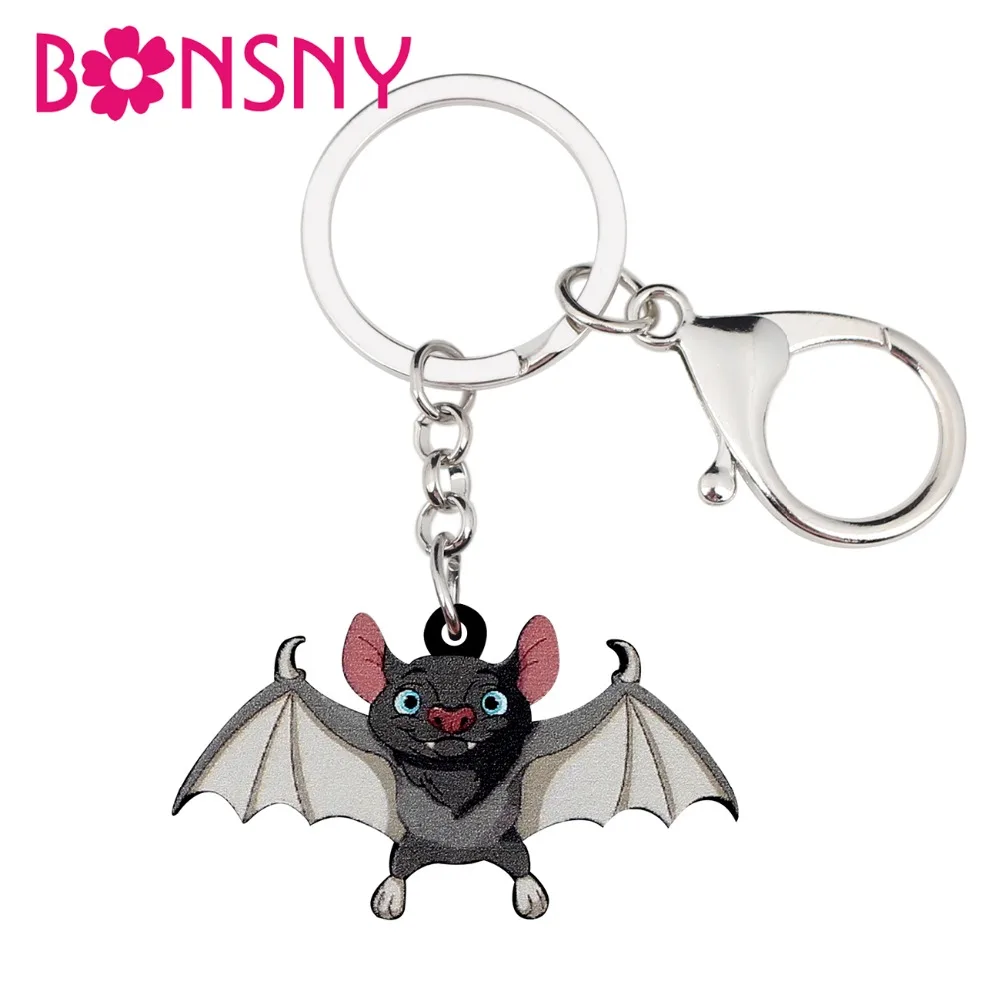 Bonsny акриловые брелки для ключей в виде Хэллоуина летучая мышь брелок ювелирные