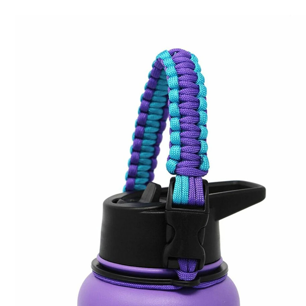 With Ring Water Bottle Paracord Hiking Fits Wide Mouth Travel Carrying Simple Handle Strap 7 Core Cup Holder For Hydro Flask - Цвет: purple