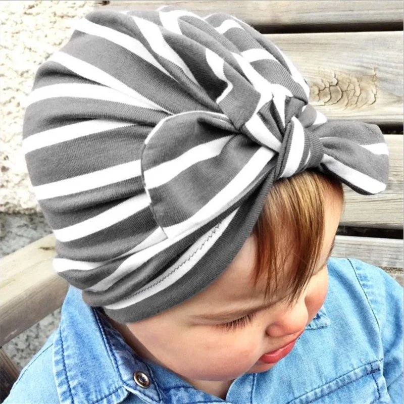 

2018 New Fashion Striped Baby Hat with Bow India Elastic Infant Beanie Beach Turban Caps Accessories Multicolor for Baby Girls