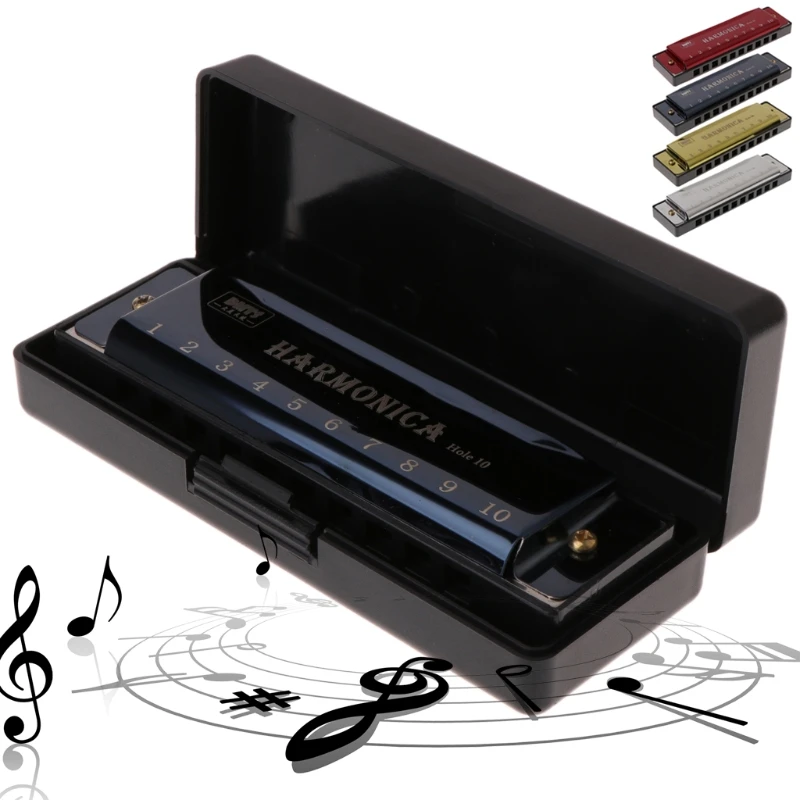 

10 Holes Key of C Blues Harmonica Musical Instrument Educational Toy with Case