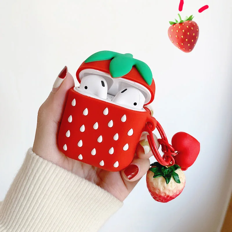 

Cartoon Strawberry Bluetooth Earphone Case For Apple Airpods Protective Cover Soft Silicone For Airpods Headset Charging Bags