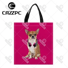 Милый розовый Мода Hipster Чихуахуа животных сидеть гарнитура для печати индивидуальные пользовательские водонепроницаемый нейлон Ткань сумка-шоппер мешок подарков