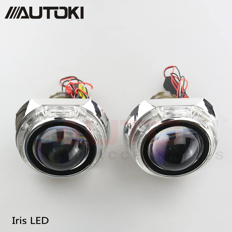 

Free Shipping Autoki LED Daytime Running Light Angel Eye Integrated Shroud Masks Iris For 2.5 & 3 Inches Bi Xenon Projector Lens