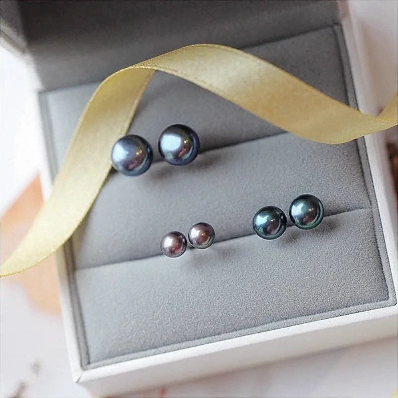 

(no Packing Box)1 Pair Jewelry New Design Mysterious Ink Blue Stud Earrings For Women New Accessories Wholesale 4mm 6mm 8mm