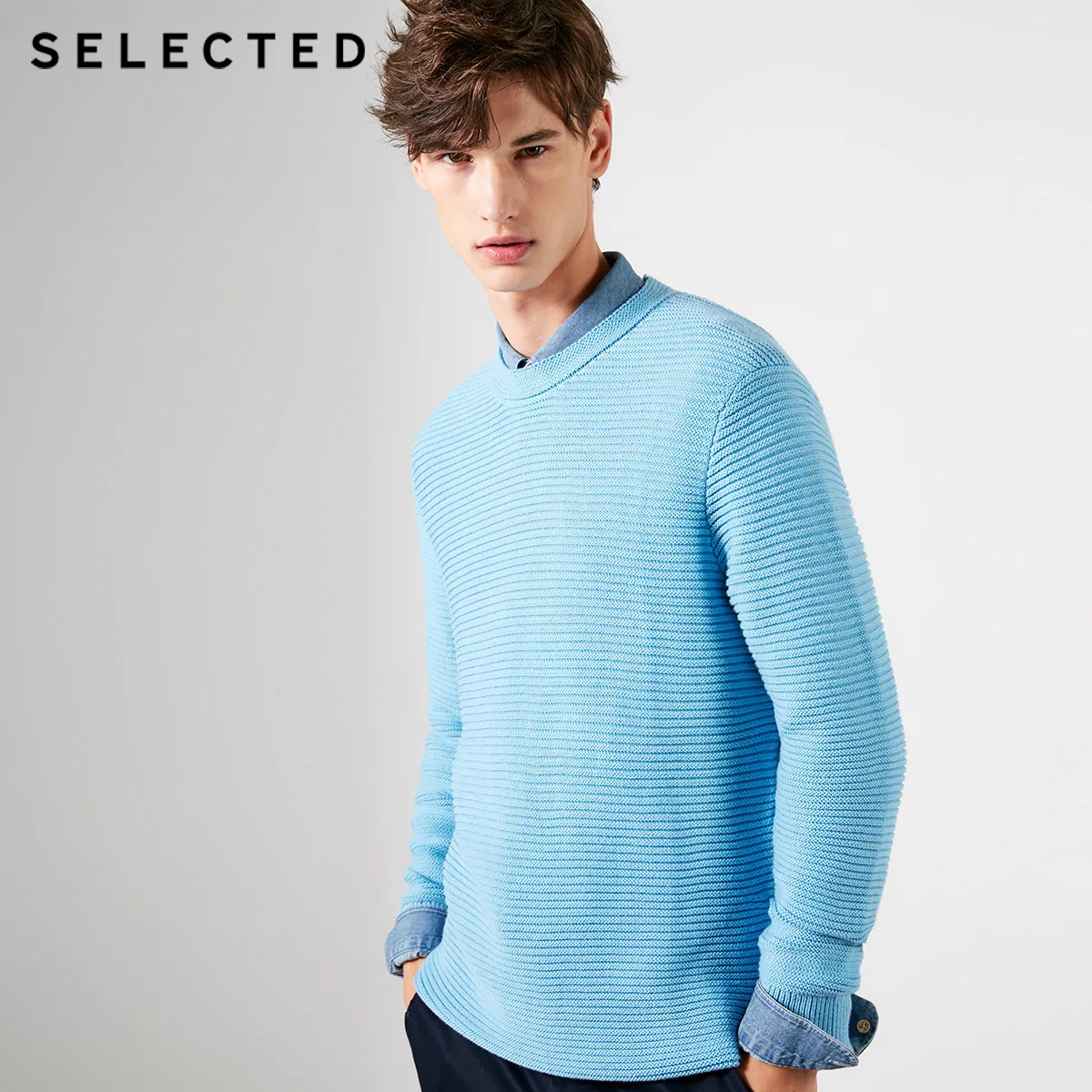 Отборные мужские пуловеры из хлопка с круглым вырезом, новинка зимы, трикотажный свитер стандартной посадки S | 419124502 - Цвет: HERITAGE BLUE