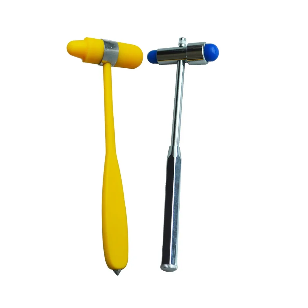 1pcs Yellow Rubber Big Size Nerve Beat Reflex Hammer With Nail+1pcs Blue Double Head Stainless Steel Percussion Plexor