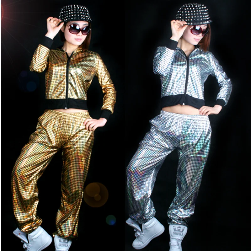 

Sequined Hooded Jacket jazz dance Costumes Street Dance HIPHOP Men and Women Performance Stage Set Jacket+Pants