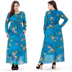 Для женщин Цветочный принт Повседневное платье с длинным рукавом Дубай марокканский кафтан Кафтан Исламская Абаи одежда турецкой платье