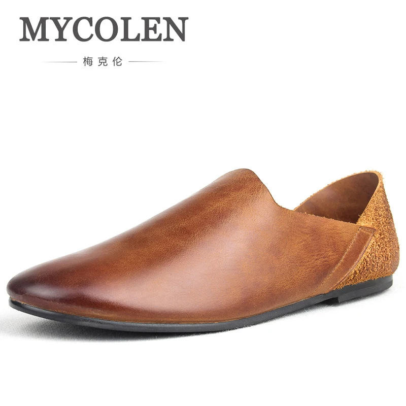 

MYCOLEN 2018 Brand New Super Soft Leather Men Loafers Shoes Genuine Leather Silp On Middle-Aged Men Loafers Driving Shoes For
