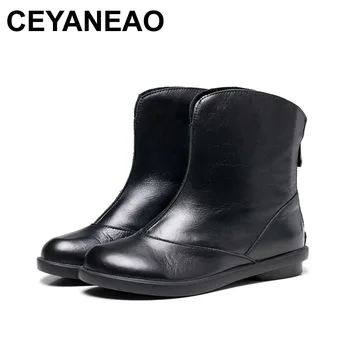 

CEYANEAO 2018 Women Boots Autumn Winter Female Full Grain Leather Ankle Handmade Elegant Fashion Round Toe 829-1