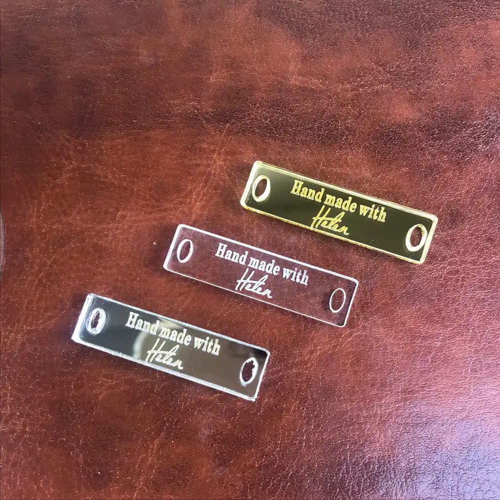 Personalized Acrylic tag, clothing tag, Sew on Acrylic labels, crochet