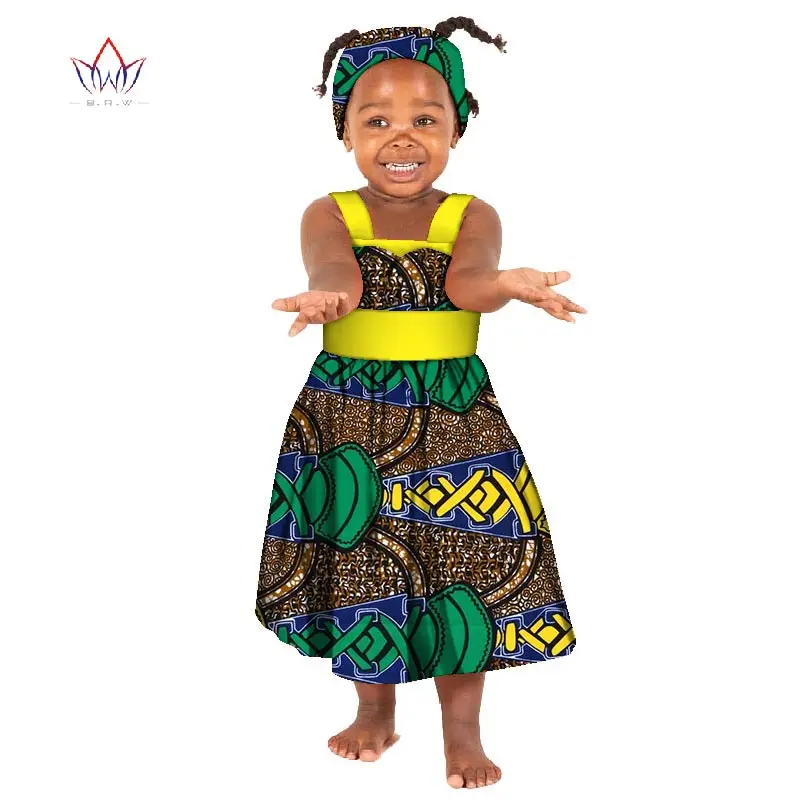 

African Bazin Riche Kid Dresses 2018 Dashiki Patchwork Cute Girls Dresses African traditional clothing for Children WYT163