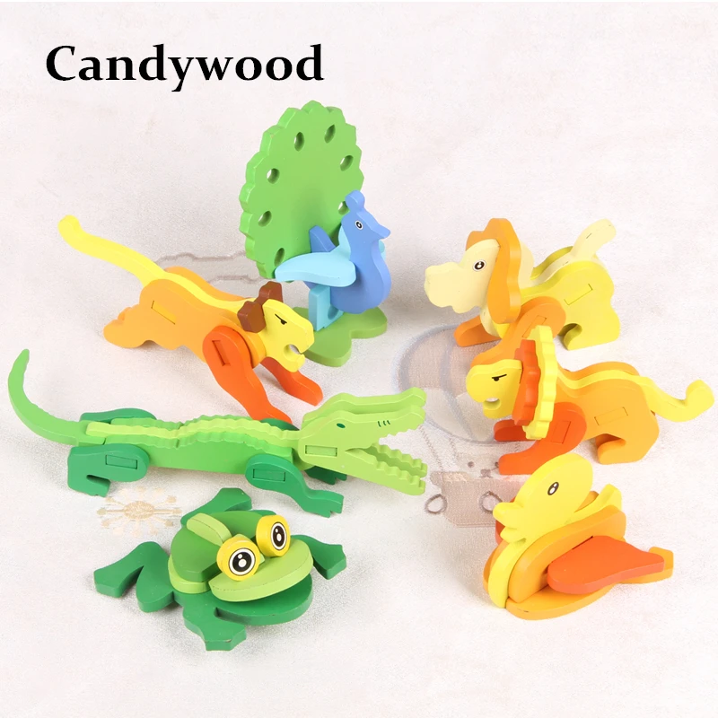 Animal 3D puzzles Wooden Assembled 3D puzzle Kids DIY model educational