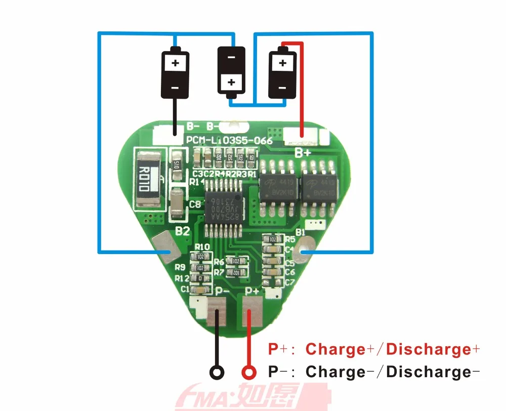 Модуль цепи защиты квадратный PCM для 3S 10,8 v 11,1 v Li-ion Li-Po зарядка/разрядка/контроль короткого замыкания 4-7A SMF