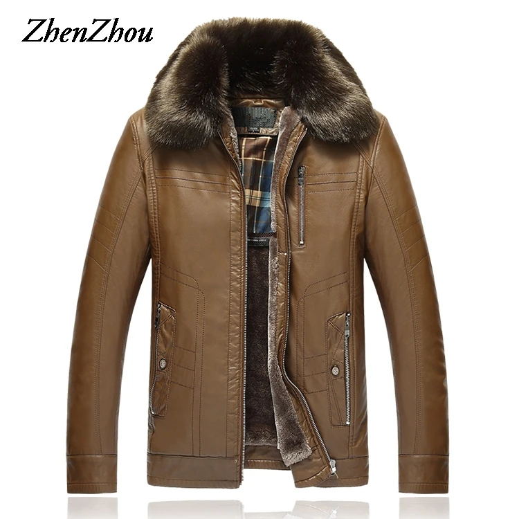 

Casual Solid Fur Collar Leather Jacket Mens Coat 2019 Fashion Winter Jacket Men Leather Jackets Male Plus Size L-4XL Top Quality