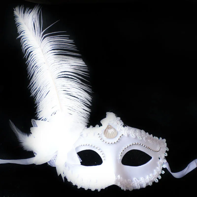 

ISHOWTIENDA Masquerade Feather Mask Halloween Cutout Prom Party Mask Accessories Ostrich Princess Mask Black