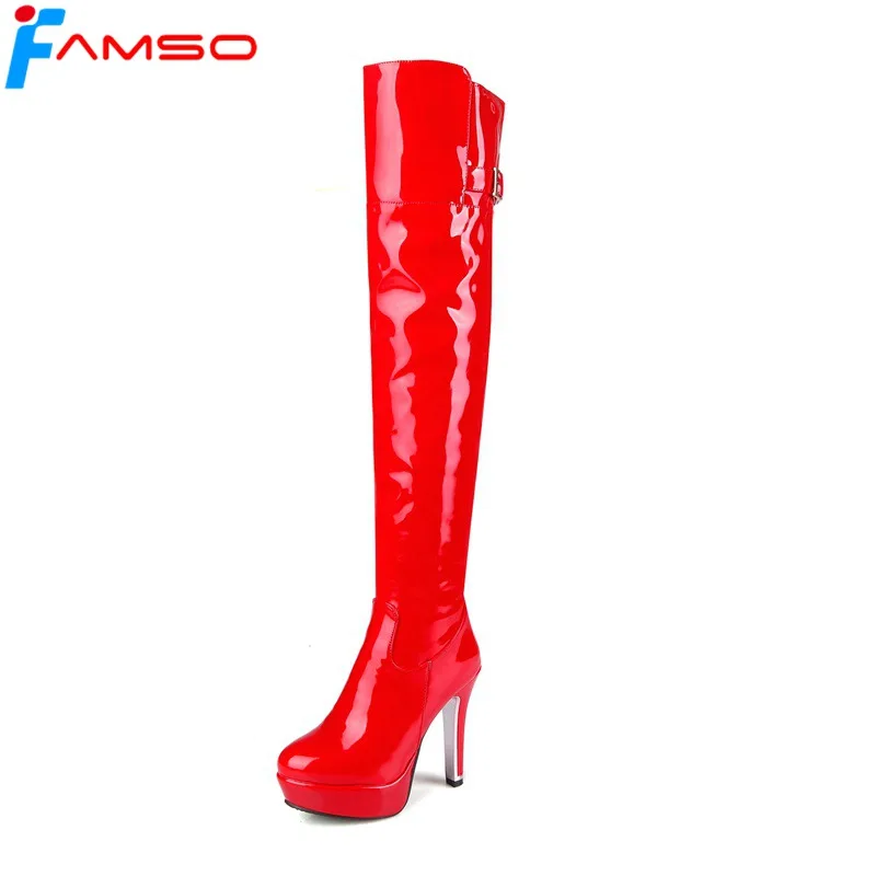43 Verni La Taille red Neige Bottes Noir Sbt4408 2017 De Rouge Genou Cuissardes D'hiver 34 Sexy Sur Famso En Cuir Black Chaussures Femmes XuOZwPkiT