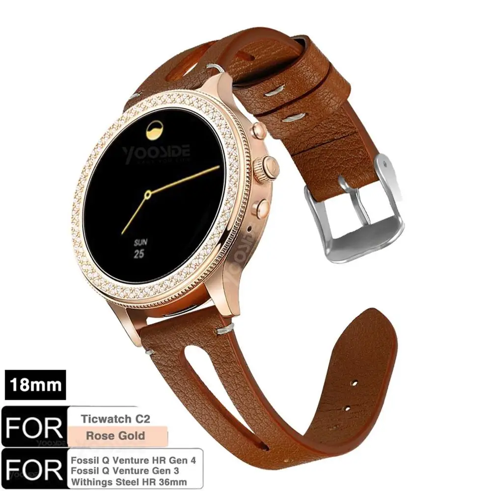 Ремешок для часов Fossil классический кожаный ремешок 18 мм Ticwatch C2 RoseGold Q Venture Gen3/Gen
