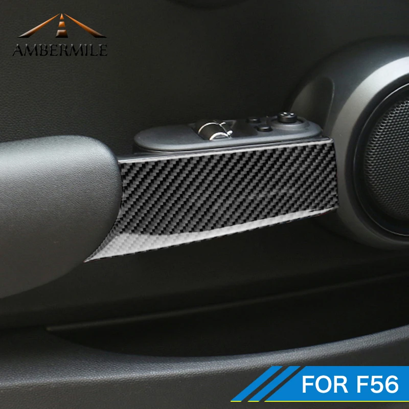 

AMBERMILE 2PCS for Mini Cooper F56 JCW Accessories Car Interior Carbon Fiber Door Handle Cover Trim Sticker Decals Car Styling