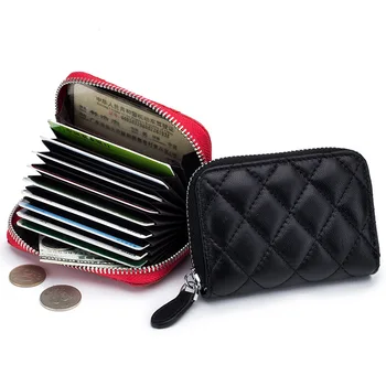 

Moxi Women's Credit Card Holder Wallets Genuine Leather Short Business ID Card Purse Female Natural Sheepskin Card Wallets Lady