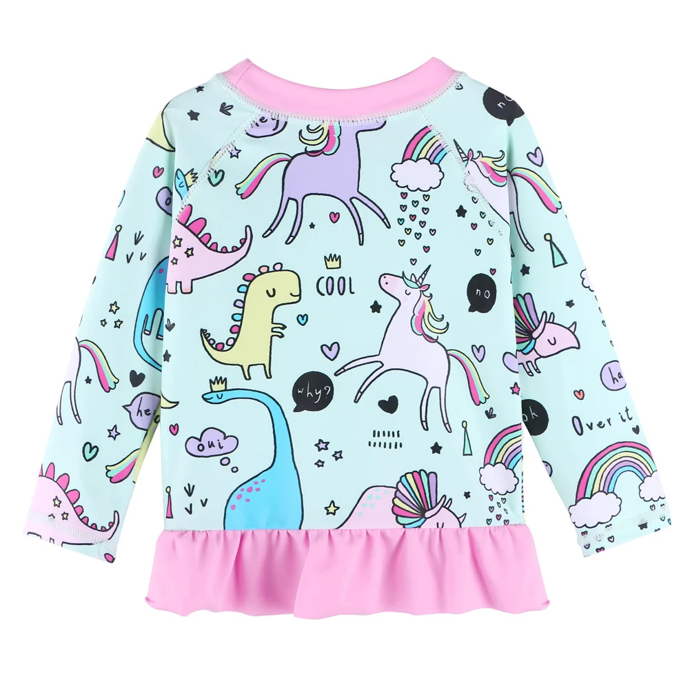 BAOHULU/милый купальник для маленьких девочек с героями мультфильмов; UPF50+ голубой динозавр; детский купальный костюм с оборками для малышей; одежда для купания для девочек; купальные костюмы для младенцев