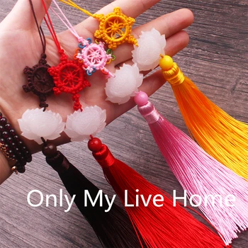 

Natural white Jade Lotus Tassel Hand Fan Accessories Handicraft Folding Fan Charms Pendant DIY Bag Car Hanging Decorative