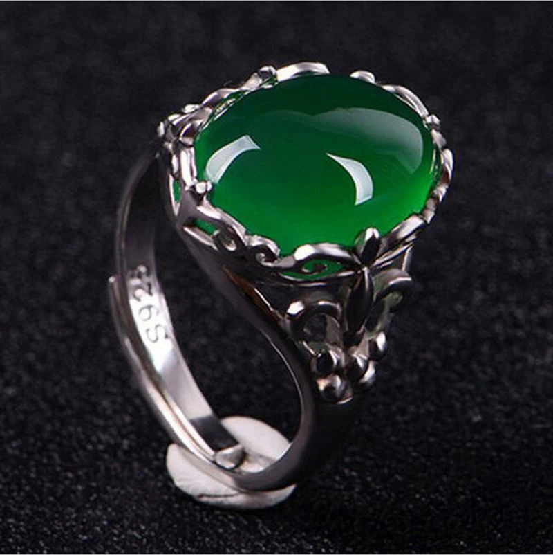 YANHUHI оригинальное новое модное серебряное кольцо 925 ювелирное изделие большие натуральные зеленые Кристальные халцедоны с камнем Регулируемые кольца для женщин ZR206