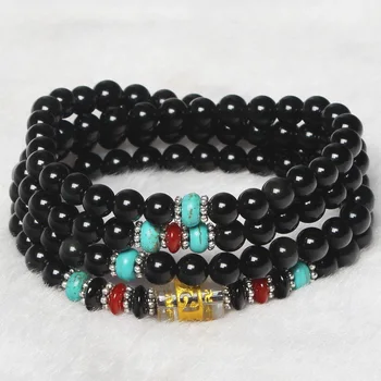 

Wholesale 6mm 108 Beads Natural Black Obsidian Crystal Round Charms Lucky Gift Bracelets Bangles for Women Crystal Jewelry