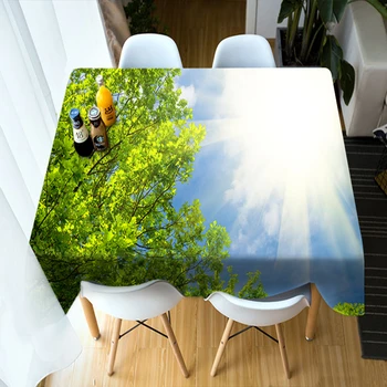 

3d Birch Forest Pattern 3D Round Tablecloth Home Decor Green Forest Landscape Washable Polyester Cotton Rectangular Table Cloth