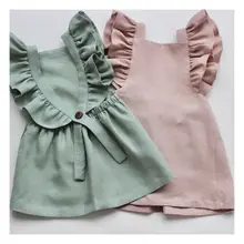 Verão casual bonito infantil crianças bebê menina verão cor sólida plissado princesa vestido de festa roupas