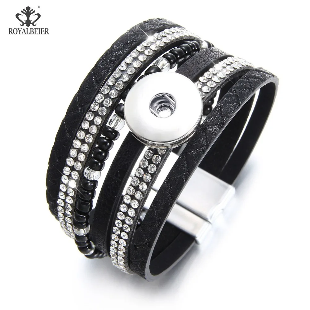 

ROYALBEIER Rhinestone Style Multilayer Crystal Wrap Rhinestone Bracelet Bracelet Double Wrap Leather Bangle Pulseiras SZ0580