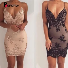 BEFORW Female Sexy Club V neck Party Dress Sundress Luxury Black Sequin Dress Women Bodycon Backless