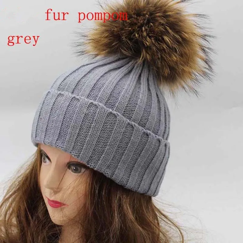 Nyata Racoon Pom Pom Topi Musim Dingin 