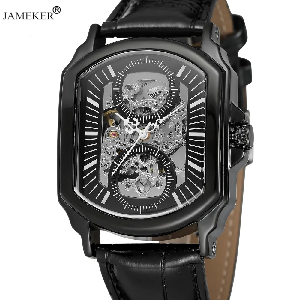 JAMEKER Новый Ретро Классический дизайнер черный корпус из нержавеющей стали мужские часы лучший бренд класса люкс механические