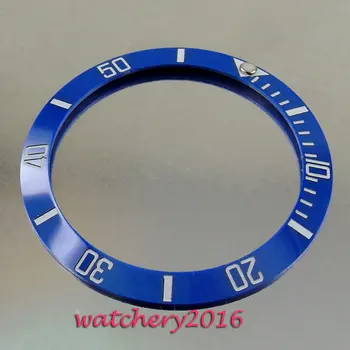 

New 38mm luminous markers blue ceramic bezel white numbers inisert watch fit automatic movement Men's watch bezel