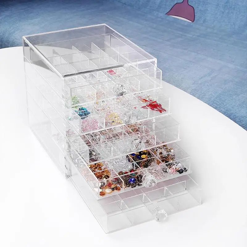

100 Grid Acrylic Makeup Organizer Storage Box Cosmetic Nail Display Stand Showing Shelf Plastic Empty Storage Box