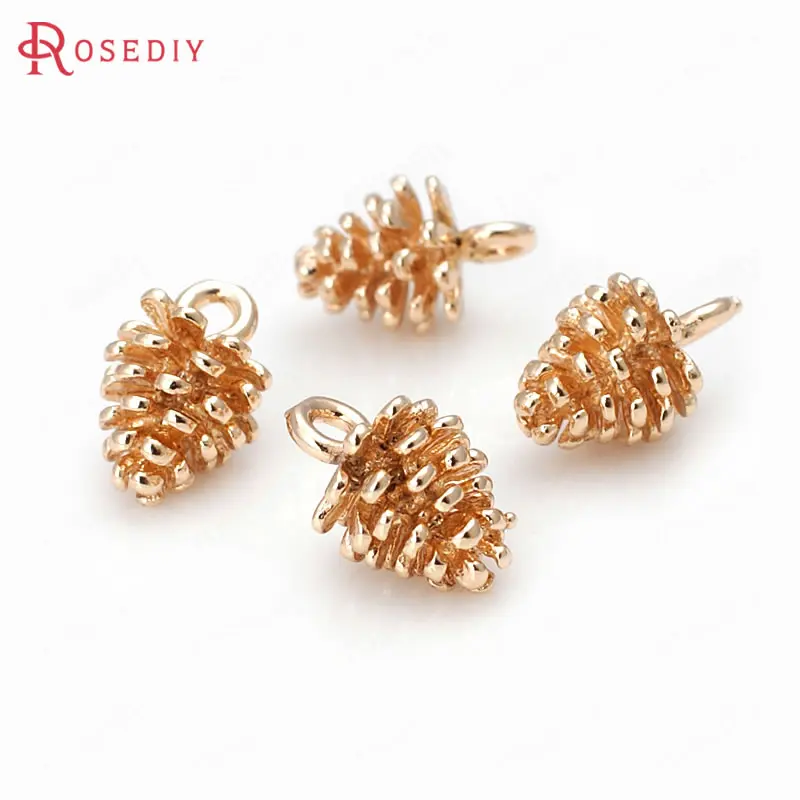 

6PCS 8x12MM 24K Champagne Gold Color Plated Brass Small Pinecone Charms High Quality Diy Jewelry Accessories