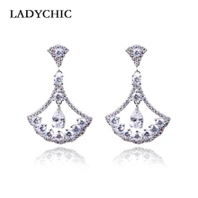 

LADYCHIC Vintage Style Fan Shape Silver Earrings High Quality Cubic Zircon Dangle Earrings Women Wedding Jewelry Gift LE1317