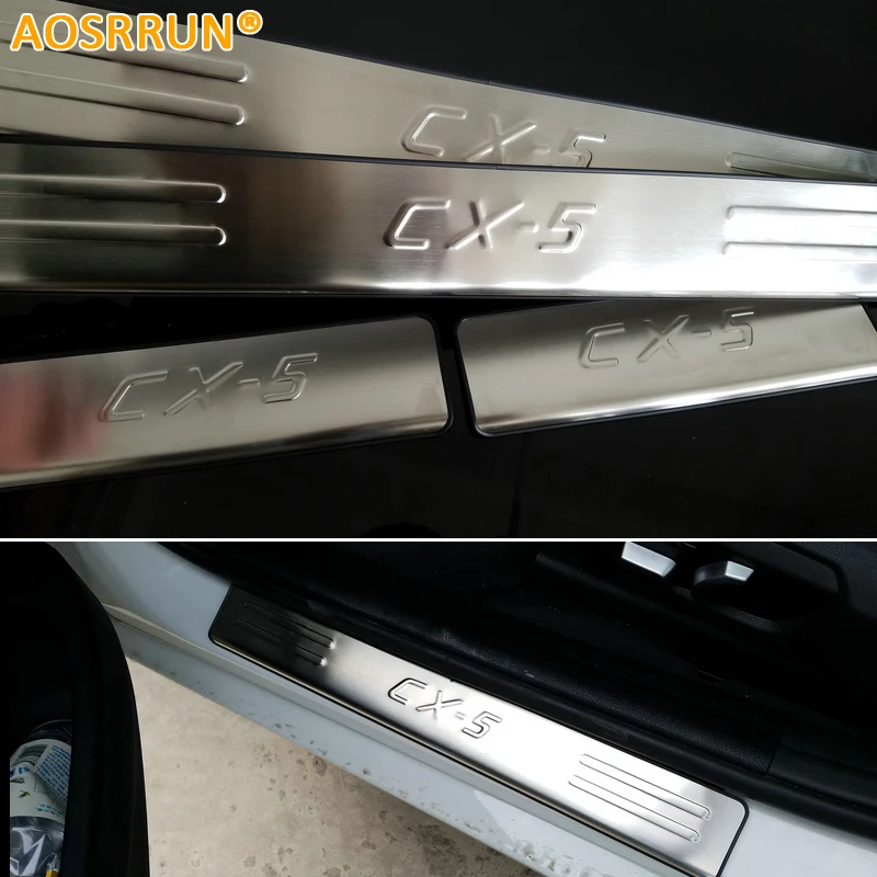AOSRRUN Stainless Steel scuff plate door sill Trim Car Accessories For 2013 2014 2015 2016 Mazda