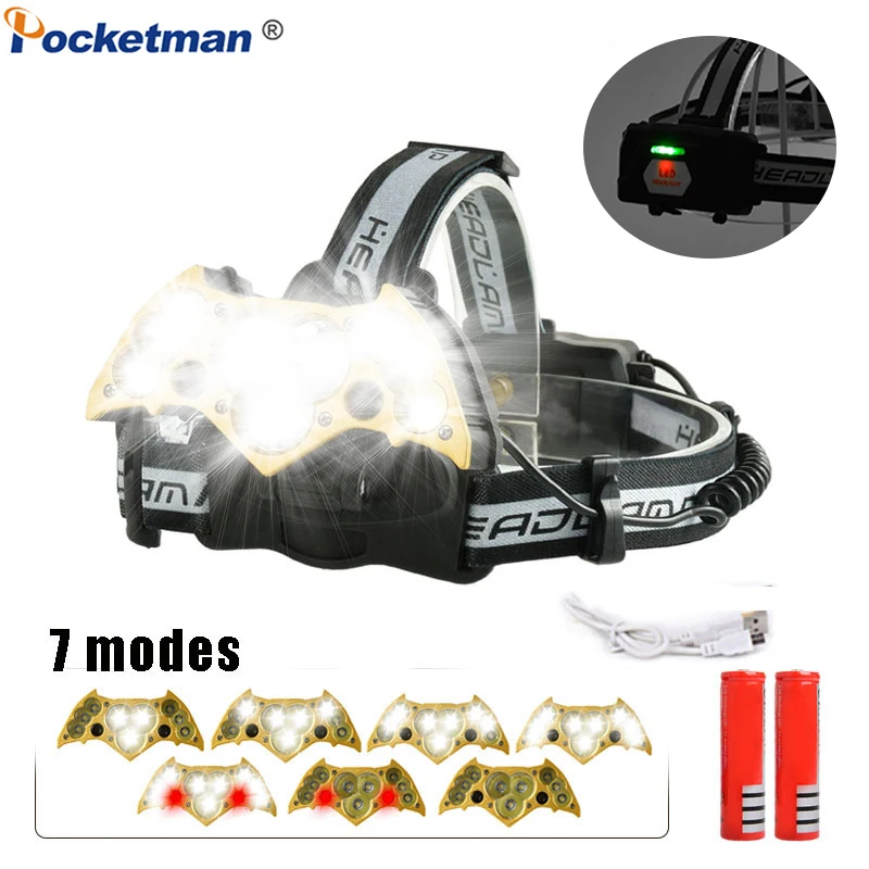 

60000LM Powerful LED Headlamp 5/7/11 LED Headlight LED Head Torch Flashlight Lanterna with 7 Modes by 18650 Rechargeable Battery