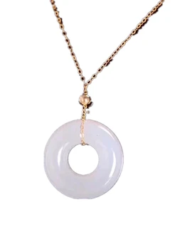 

18K Gold Inlaid Hetian Jade Donut Buckle Necklace Pendants