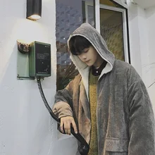 MIXCUBIC Осенняя Вельветовая куртка Тренч мужская Повседневная Свободная теплая Вельветовая ветровка с капюшоном пальто для мужчин S-XL