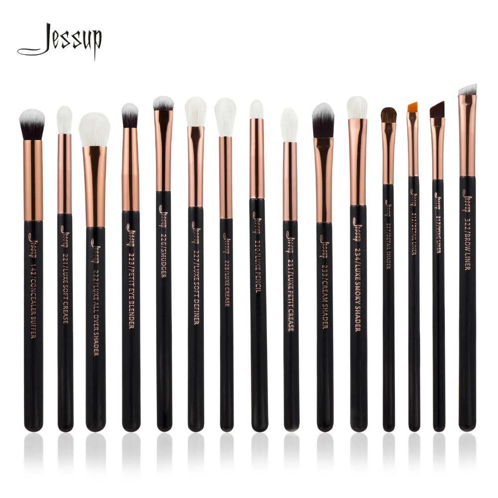 Jessup Brand Rose Gold Black Professional Makeup Brushes Set Make Up Brush Tools Kit Eye Liner